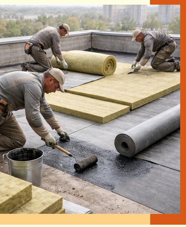 Утепление плоской крыши в Михайловке от 7320 руб./м2 под ключ | ТепломастерМхл