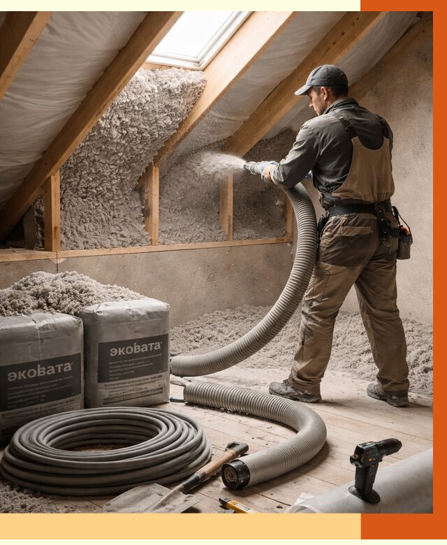 Утепление мансарды эковатой в Михайловке от 2237 руб/м2 — монтаж, задувка, цена | ТепломастерМхл