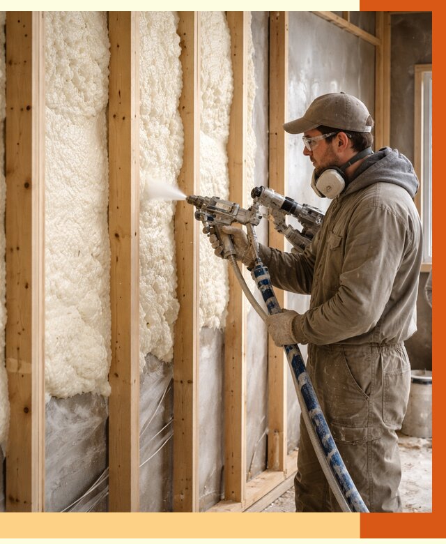 Утепление каркасной стены ППУ в Михайловке от 4321 руб./м2 под ключ | ТепломастерМхл