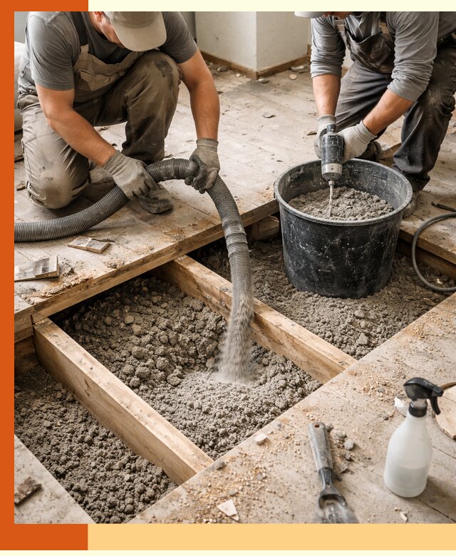 Заполнение пустот пола в Михайловке полиуретаном и пенополистиролом