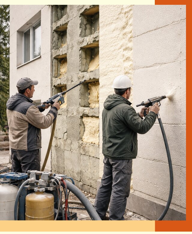 Заполнение пустот фасада в Михайловке от 4575 руб. — утепление пустот облицовки | ТепломастерМхл