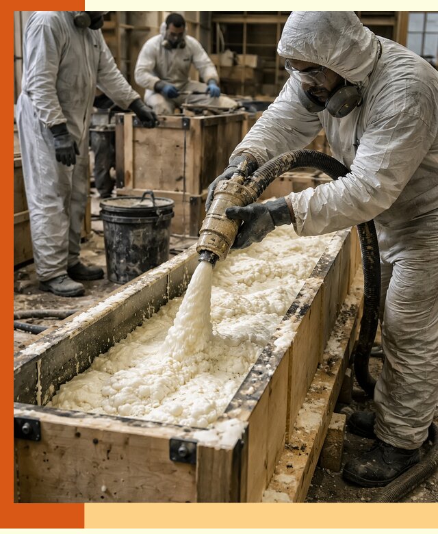 Заливка пенополиуретана в формы для утепления в Михайловке